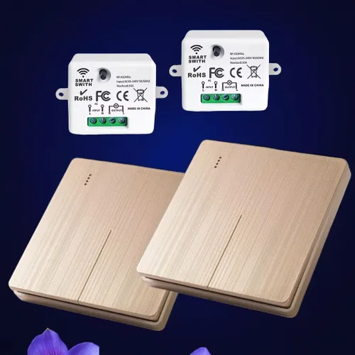 Два Проходных Беспроводных выключателя двухклавишных дистанционных с двумя приемниками 433 МГц 220В