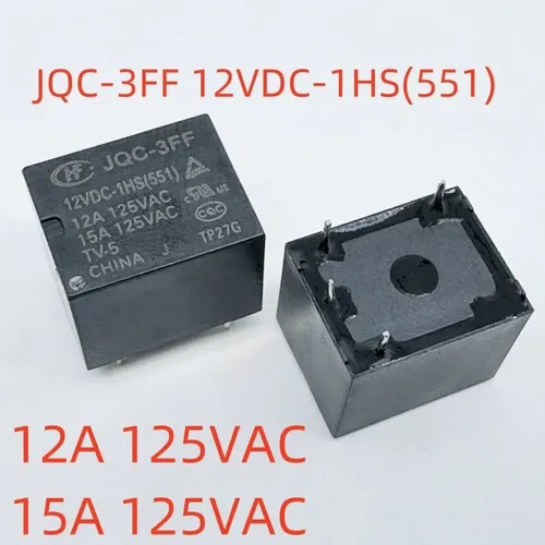 3pcs Электромагнитное реле JQC-3FF 12VDC-1HS(551), 12А, 125VAC, 4 ножки, одинарное нормально разомкн