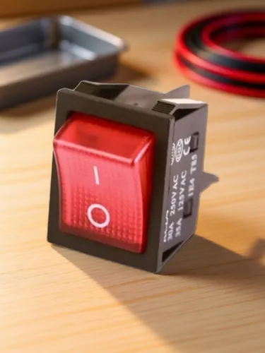 Выключатель , 220V/10A, подсветка neon, 4 контакта, под отв. 31х25 мм, цвет клавиши красный