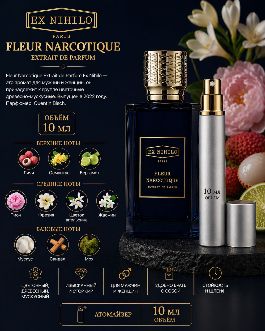 EX NIHILO Fleur Narcotique Extrait Духи унисекс 10 мл Отливант купить