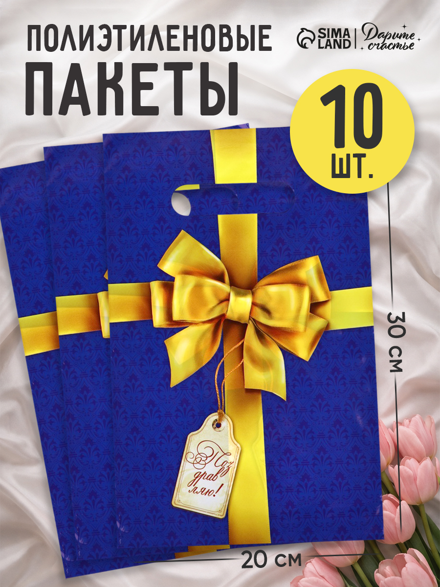 Подарочные пакеты, набор 10 шт, 20 х 30 см