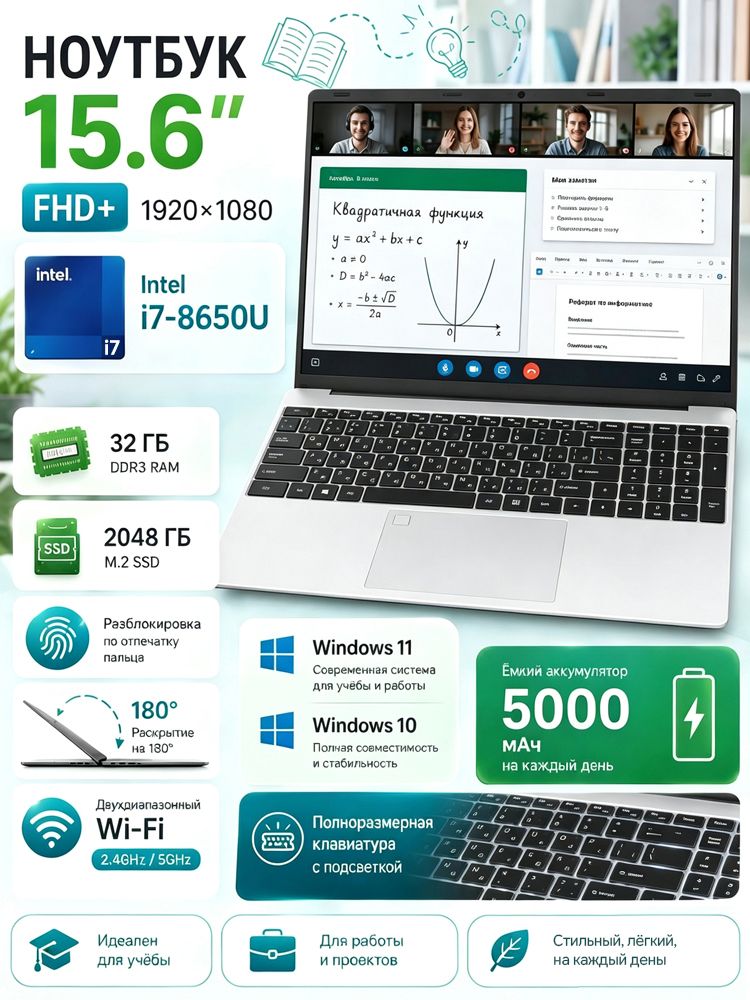 Levoneon Ноутбук 15.6", RAM 32 ГБ, SSD 2048 ГБ, Intel HD Graphics 520, Windows Pro, серебристый, Английская раскладка