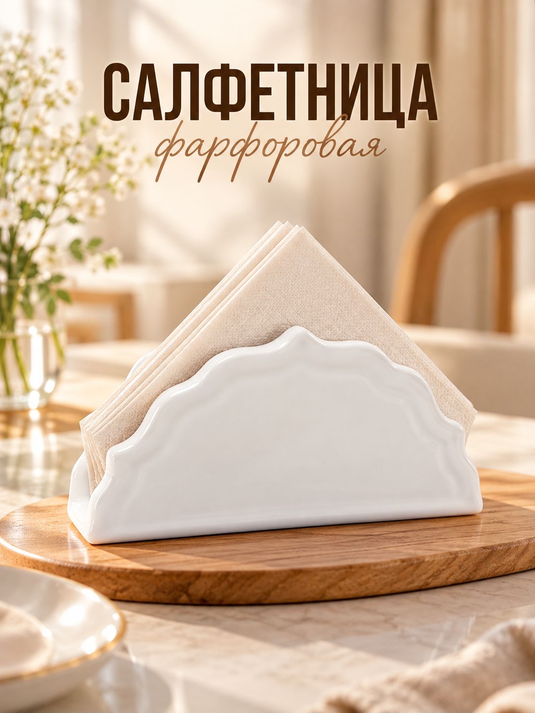 Салфетница на стол WY Renessans, размер 14x3.5x7.5 см, фарфоровая, белая