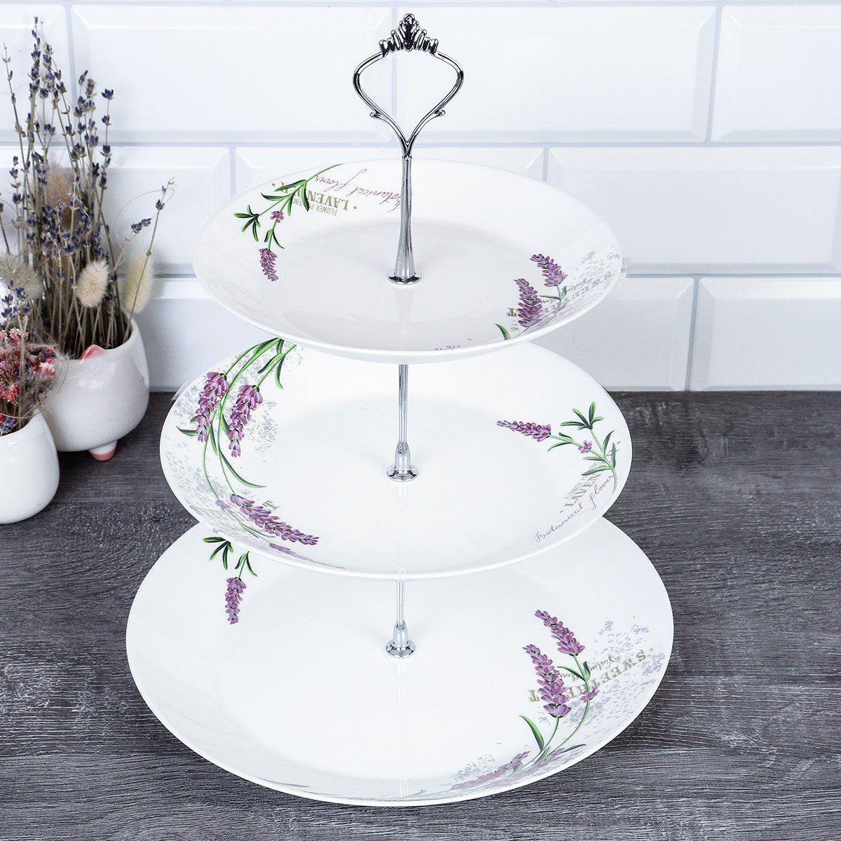 Фруктовница из стеклокерамики FLMLQP75/85/105 Лаванда, 3-ярусная, 19, 21,5 и 26,5 см Фруктовница из стеклокерамики FLMLQP75/85/105 Лаванда, 3-ярусная, 19, 21,5 и 26,5 см
