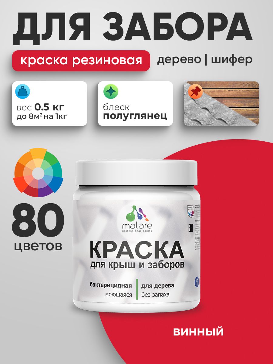 Резиновая краска Malare для деревянного забора/ по дереву для наружных и внутрен