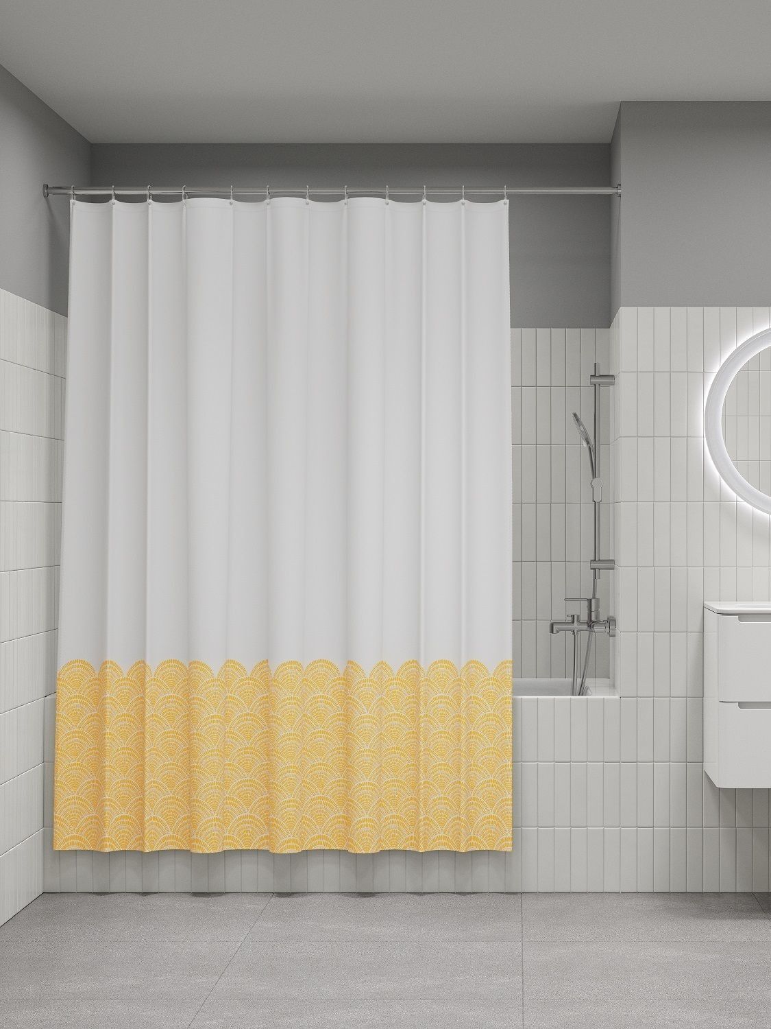 Фото товара на маркетплейсе ozon Штора для ванной комнаты и душа IDDIS, 180x200 см, тканевая, водонепроницаемая, полиэстер, с кольцами, BW02P18i11