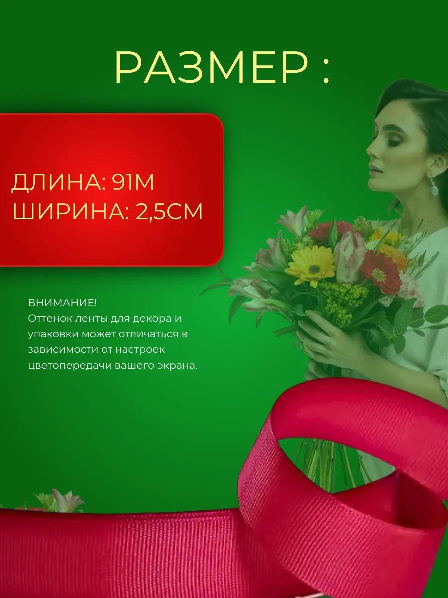 Репсовая лента Красный 2.5CM*100Y 1033 Китай