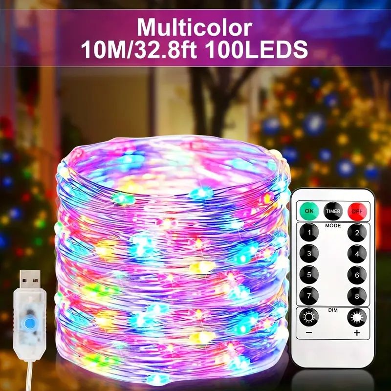 ЭлектрогирляндауличнаяНитьЛюминесцентная(энергосберегающая)100ламп,10м,питаниеОтпортаUSB,1шт