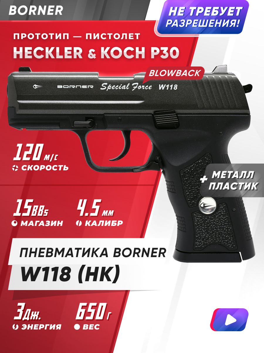 ПневматическийпистолетBORNERW118(HK),кал.4,5мм.8.1111