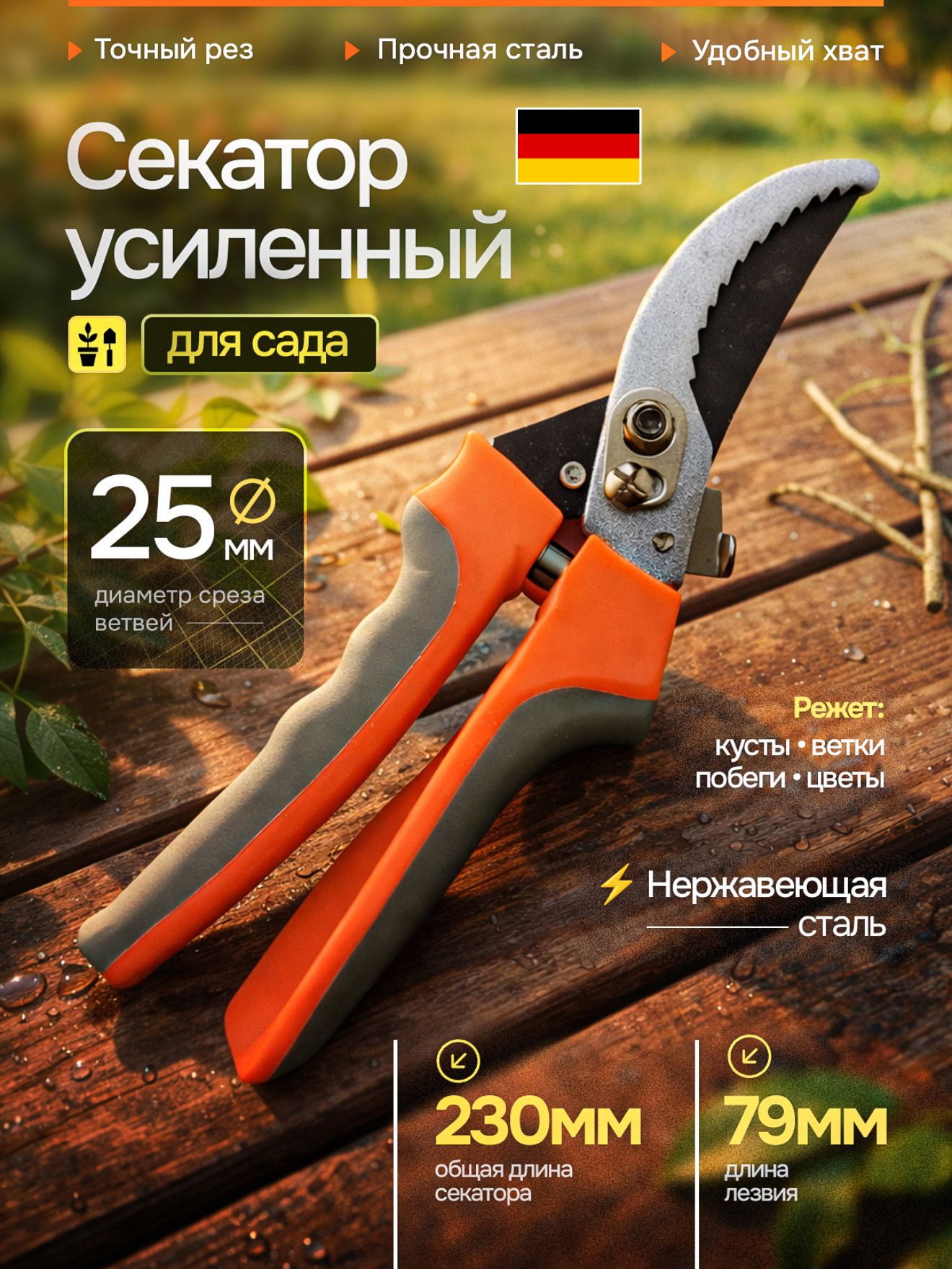Секаторсадовыйпрофессиональныйкрупный