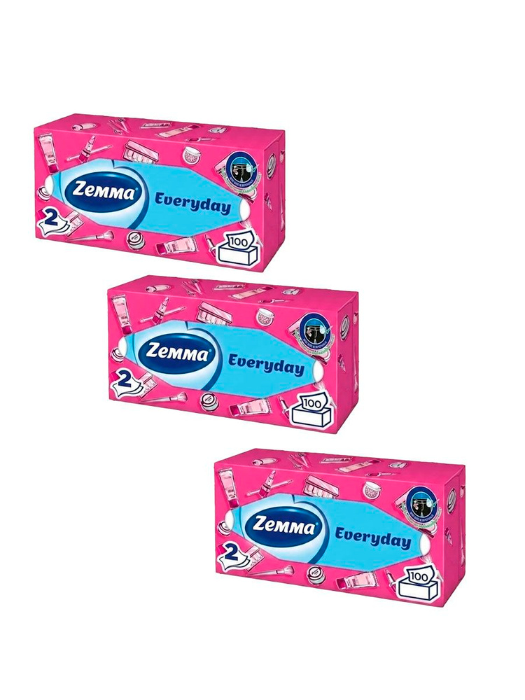 Салфетки Зева, Zewa/Zemma Everyday, бумажные косметические, 3 пачки по 100 шт #1