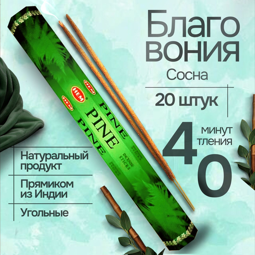 Благовония палочки HEM Pine (Сосна), 20 шт #1