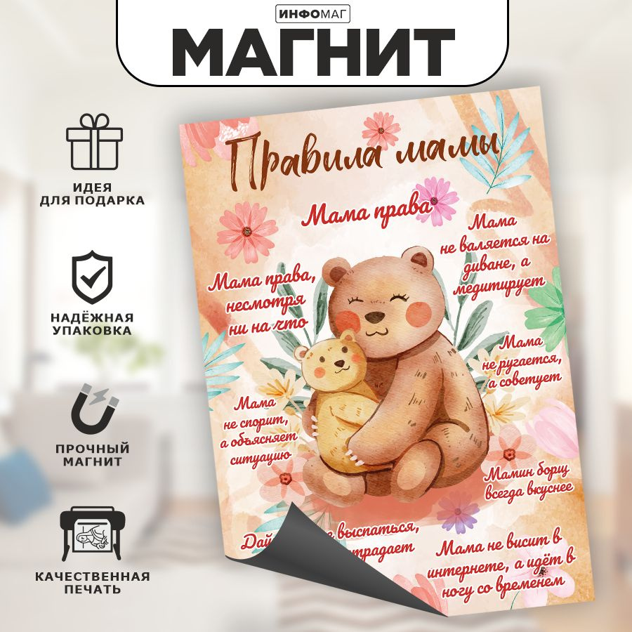 Магнит, на холодильник, ИНФОМАГ, Правила мамы, 21см х 30см