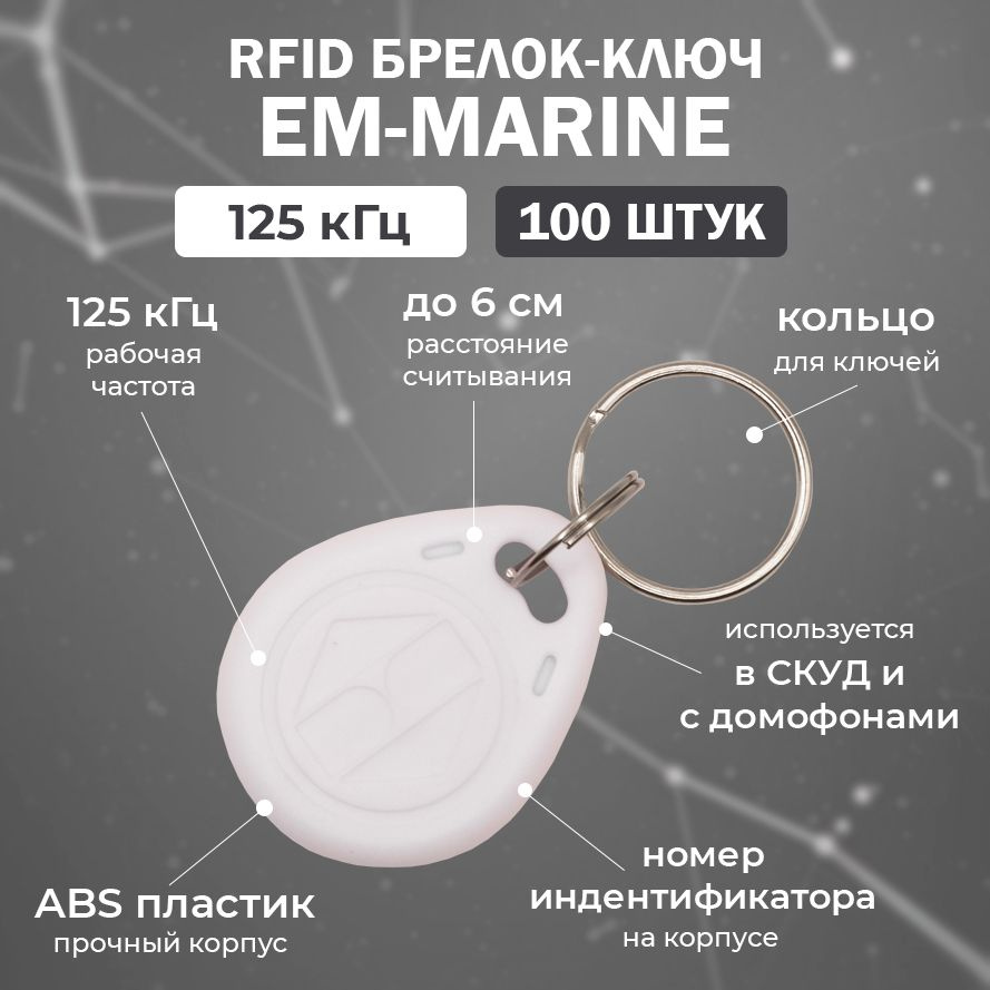 RFID брелок EM-Marine "KEY-EM" БЕЛЫЙ (НЕПЕРЕЗАПИСЫВАЕМЫЙ) / Бесконтактный ключ доступа СКУД 125 кГц / #1