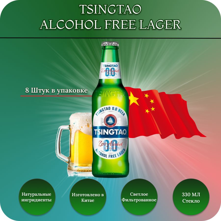 Tsingtao (Циндао) пиво безалкогольное светлое фильтрованное Zero, 0.33л х 8 бут  #1