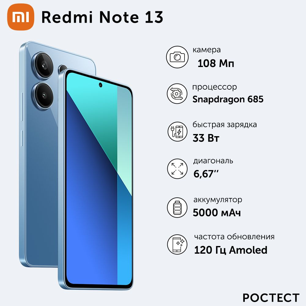 Xiaomi Смартфон Redmi Note 13 8/128 ГБ, голубой