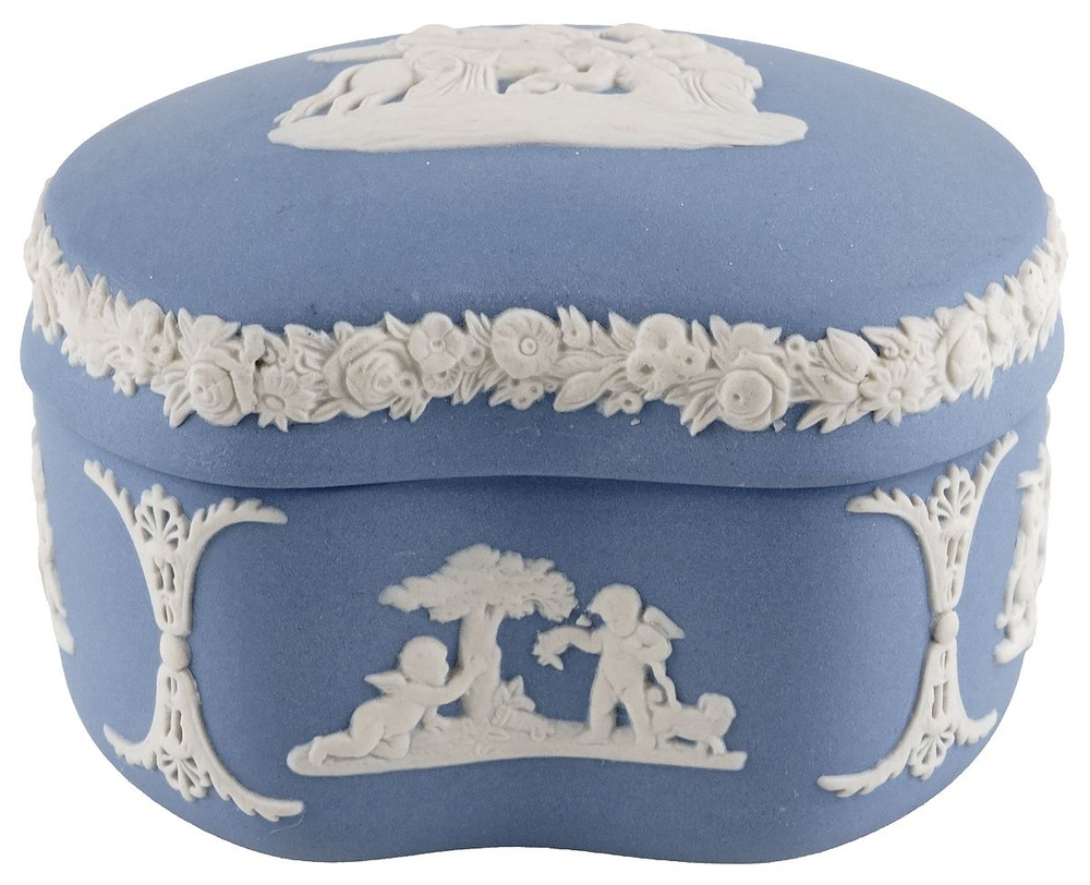 Шкатулка для мелочей и украшений, фарфор Wedgwood, голубой бисквит ...