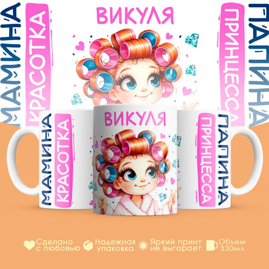 Кружка, "Викуля, мамина красотка, папина принцесса", на 8 марта, день рождения, в подарок для девочки, #1