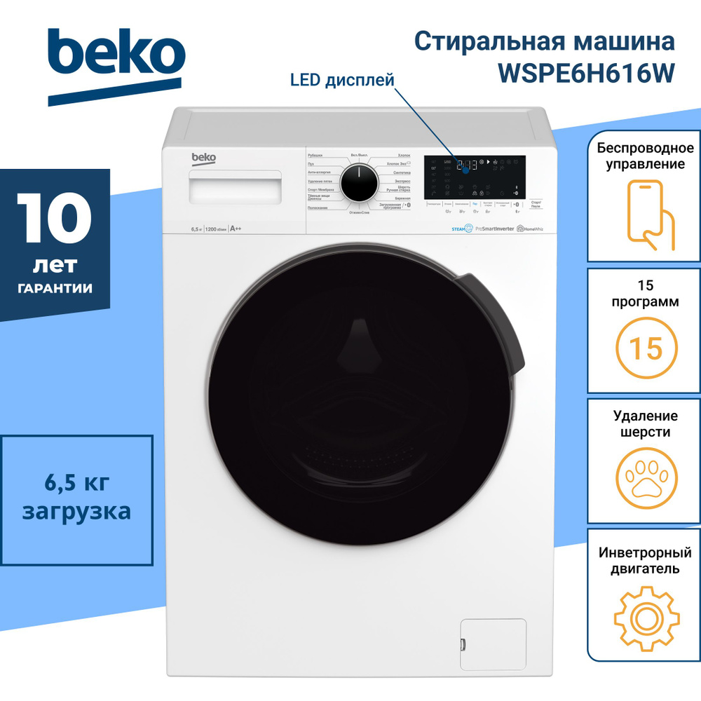 Стиральная машина Beko WSPE6H616A, белый - купить по выгодной цене в  интернет-магазине OZON (1205299677)