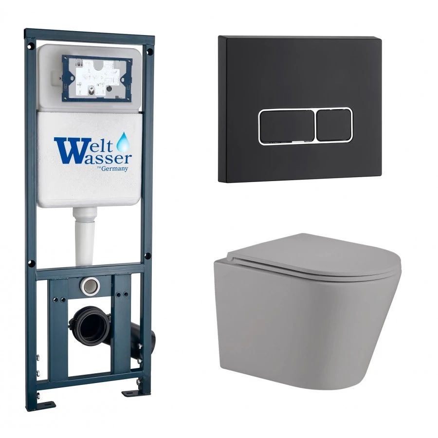 Комплект Weltwasser 10000011001 подвесной унитаз Salzbach 004 MT-GR + инсталляция Marberg 410 + кнопка #1