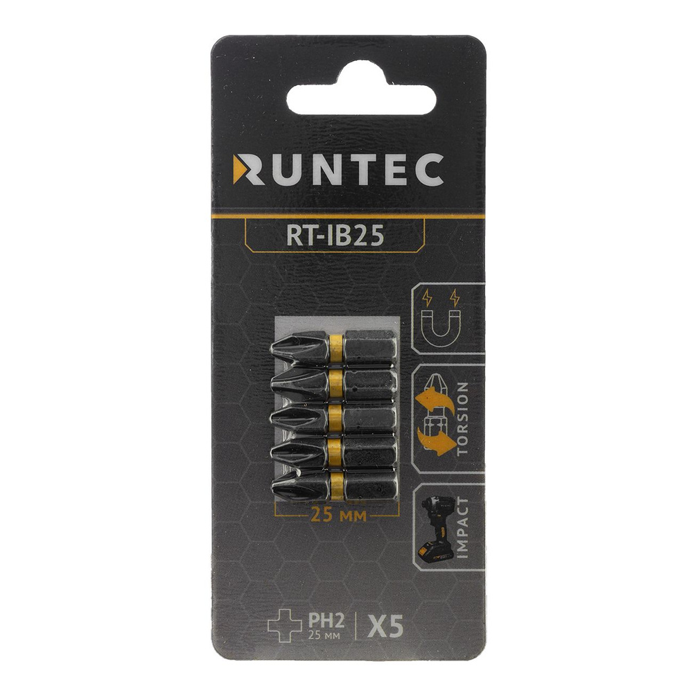 Бита ударная RUNTEC H6.35 25мм PH2 5шт. RUNTEC RT-IB25 #1