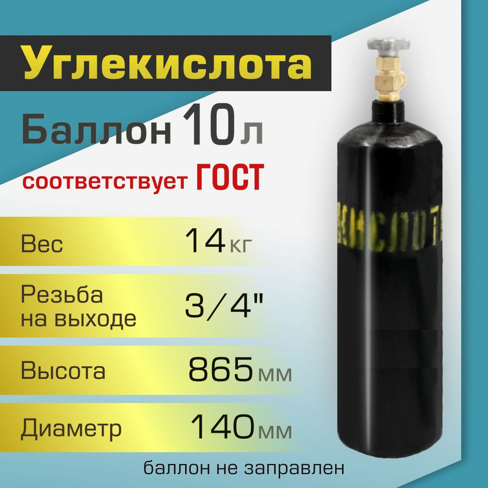 Баллон газовый ТГС для углекислоты 10 л - купить с доставкой по выгодным  ценам в интернет-магазине OZON (256752538)