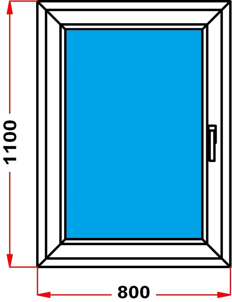 Окно из профиля Grunder 60 мм (1100 x 800), с поворотно-откидной створкой, стеклопакет 2 стекла, левое #1