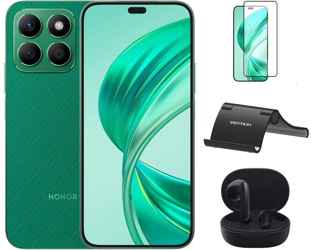 Honor Смартфон X8b Glamorous Green + наушники + комплект аксессуаров +  подарочный сертификат 8/128 ГБ, зеленый