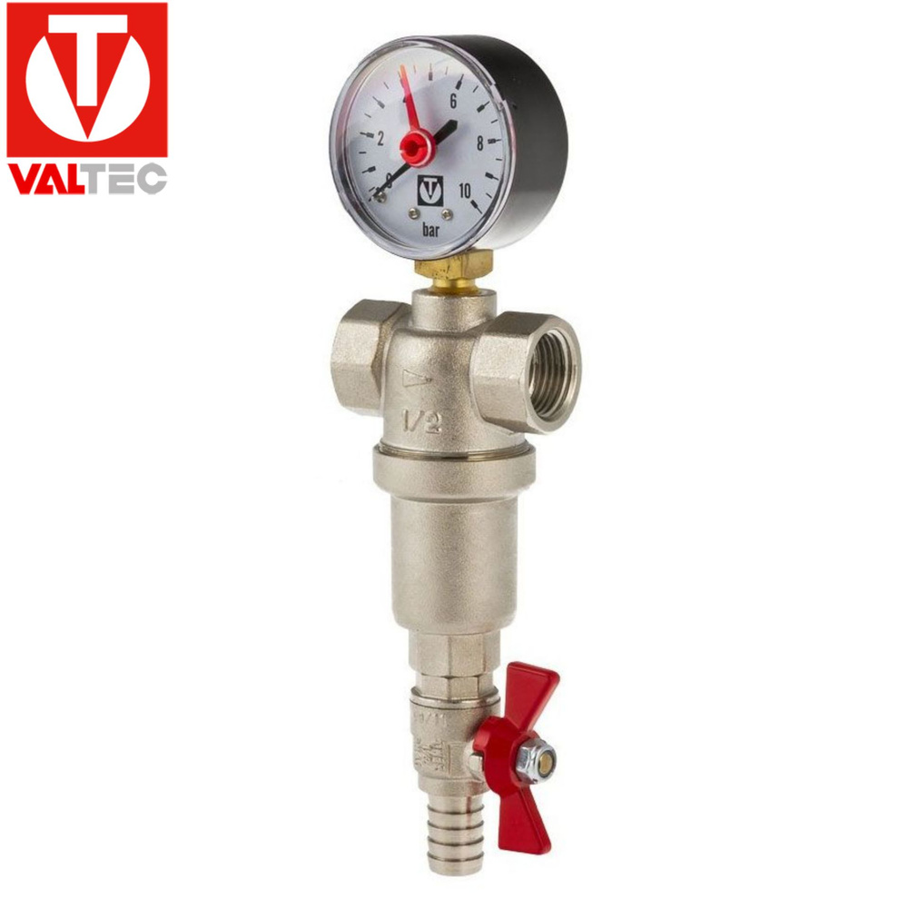 Фильтр самоочищающийся промывной 1/2" ВР VALTEC с манометром и сливным ...
