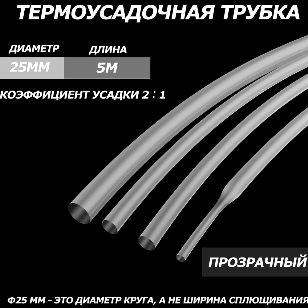 2-кратная термоусадочная трубка, 25 мм, прозрачный, длиной 5 метров  #1