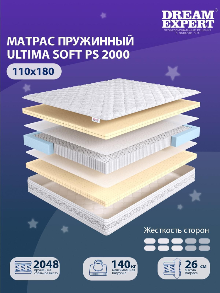 Матрас DreamExpert Ultima Soft PS2000 средней жесткости, полутораспальный, независимый пружинный блок, #1