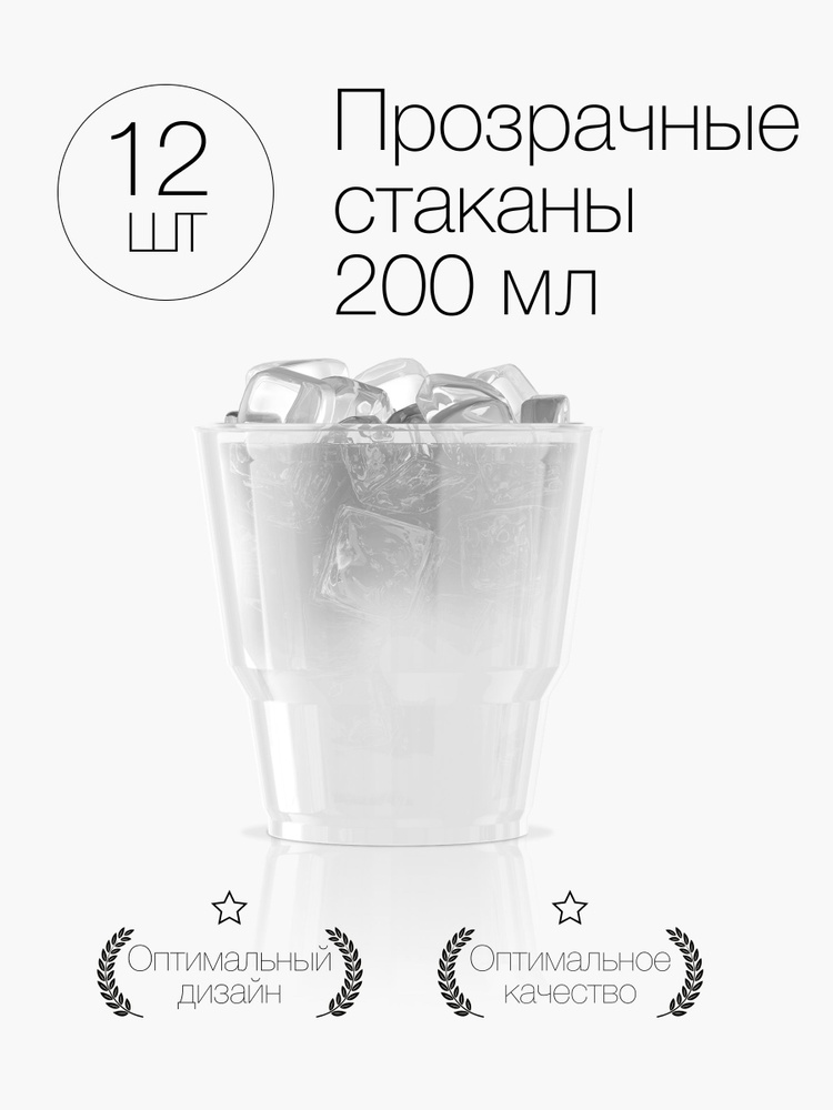 Стаканы одноразовые пластиковые 200 мл 12 шт, стаканчики прозрачные  #1