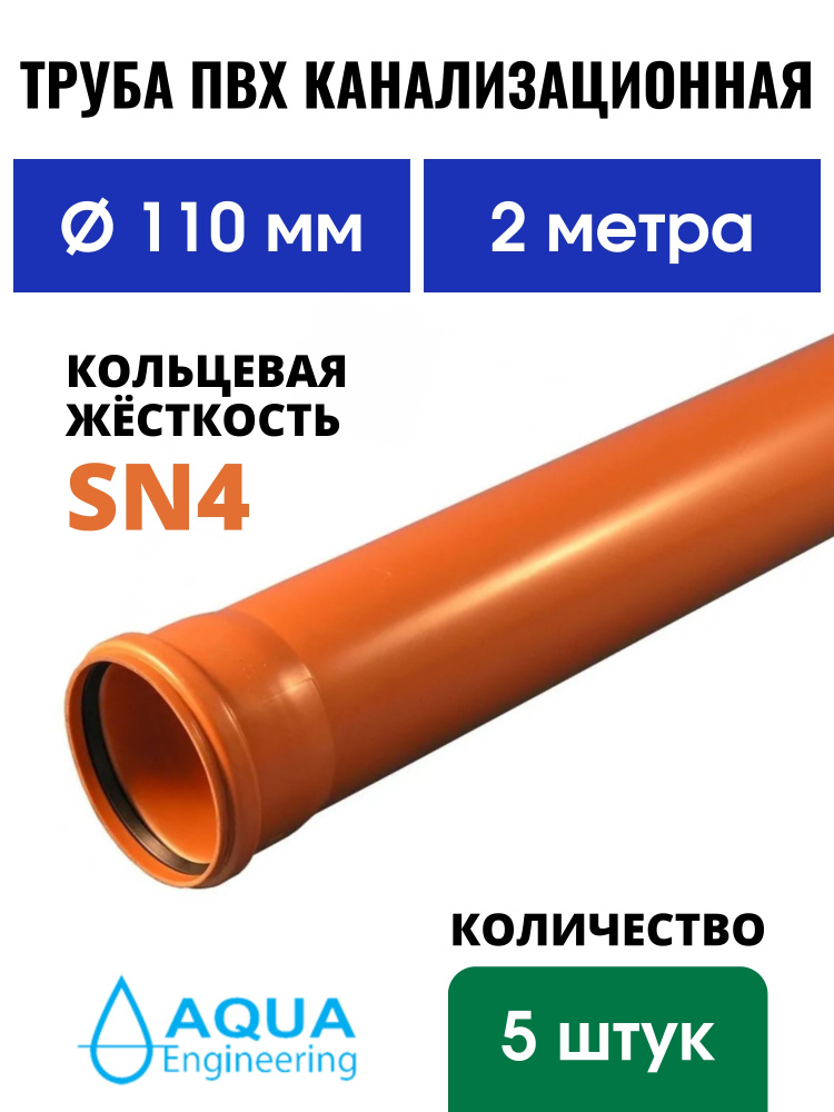 Труба ПВХ канализационная 110 мм., наружная, длина 2 метра, SN4 (5 шт.)  #1