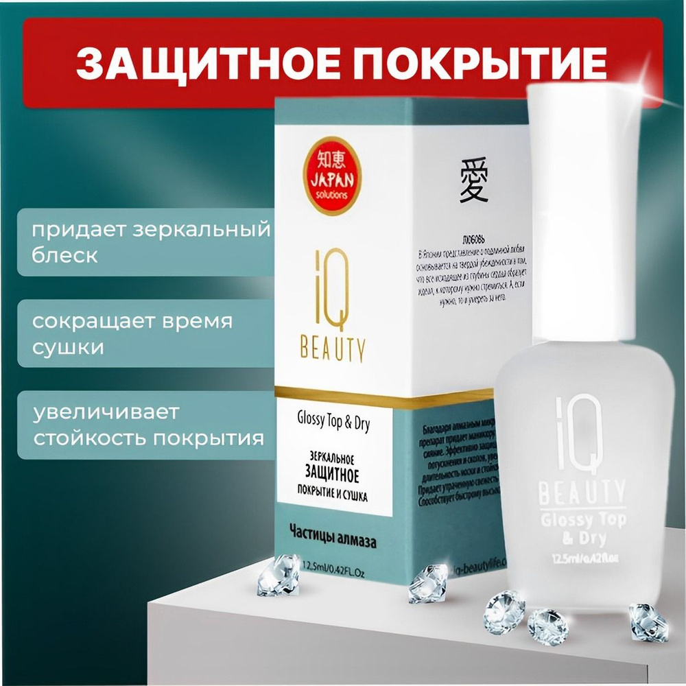 IQ Beauty Зеркальное защитное покрытие и сушка / Glossy Top & Dry, 12,5 мл