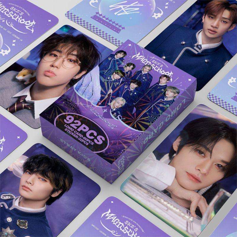 Карточки K-POP Stray kids Стрей кидс Magicschool 92 pcs (60 карточек и 32 наклейки)  #1