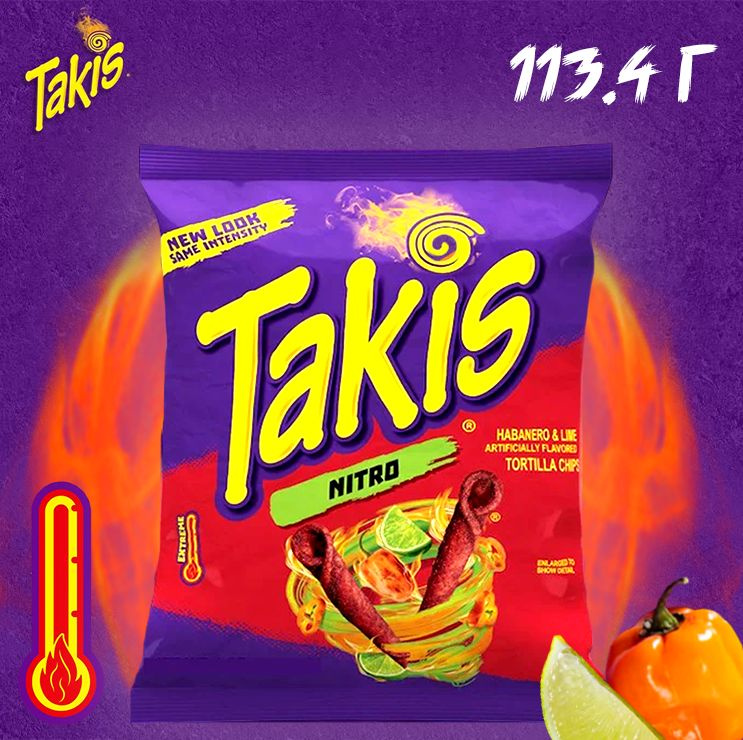 Кукурузные чипсы Takis Nitro Острый перец хабанеро, лайм 1 шт. 113.4 г ОАЭ  #1