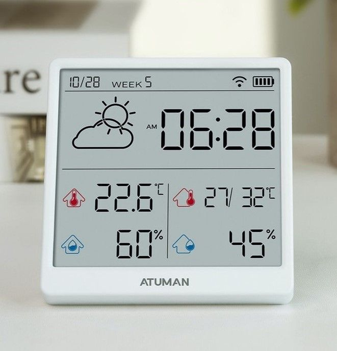 Датчик температуры и влажности AtuMan Intelligent Temperature and Humidity Clock TH3 White. Товар уцененный #1