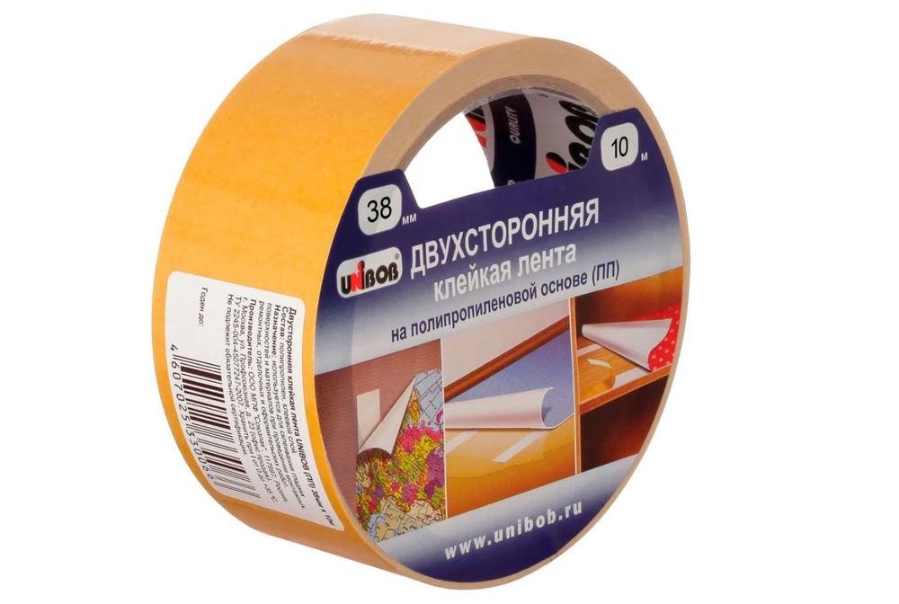 Двухсторонняя клейкая лента Unibob 38 мм x 10 м, полипропилен - купить ...