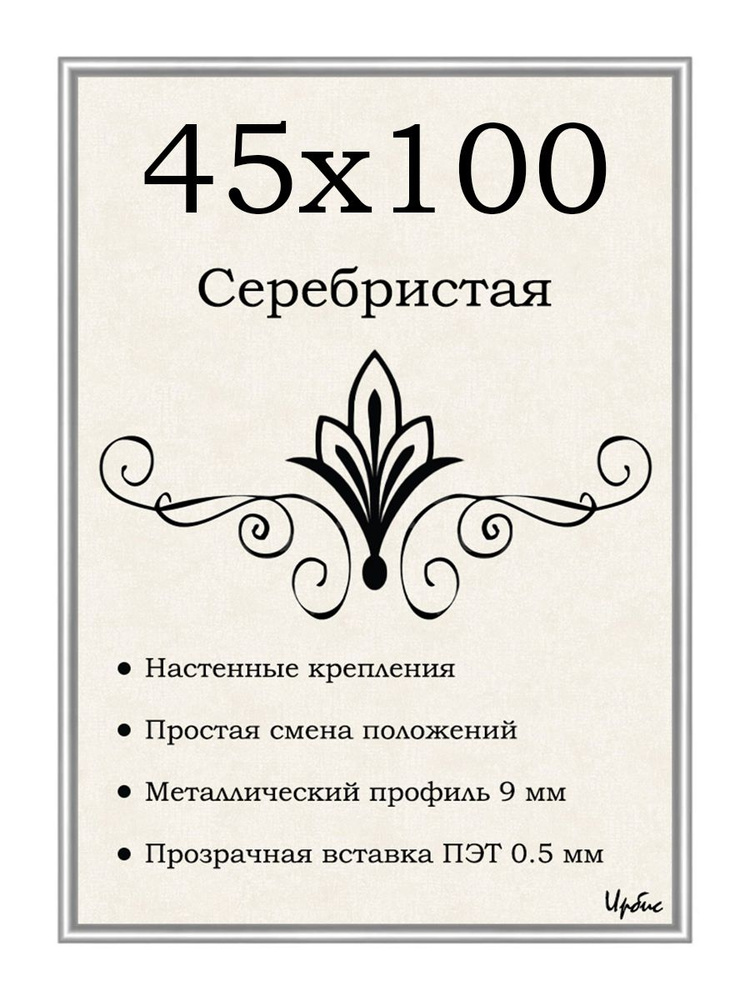 Фоторамка металлическая серебристая для постера, картины, фотографии 45х100 см  #1