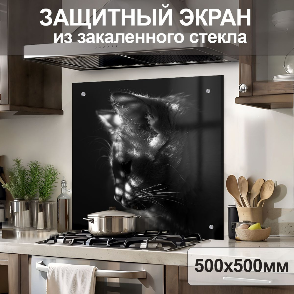 Защитный экран от брызг на плиту 500х500х4мм. Стеновая панель для кухни из закаленного стекла. Фартук #1