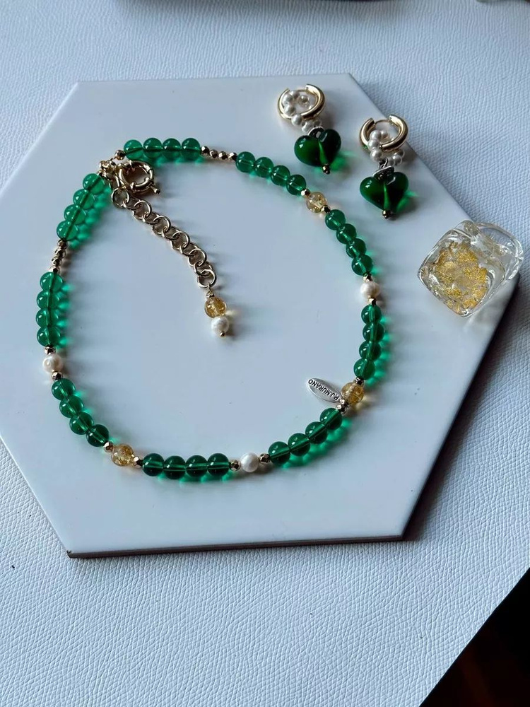 Колье женское PJ Murano Choker Assorti Murano Green на шею, итальянская бижутерия муранское стекло мурано #1