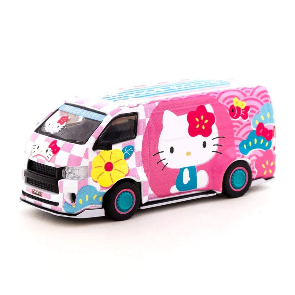 Машинка Tarmac Works 1/64 Toyota Hiace Widebody Hello Kitty Capsule Summer Festival Diecast Scale Model #1