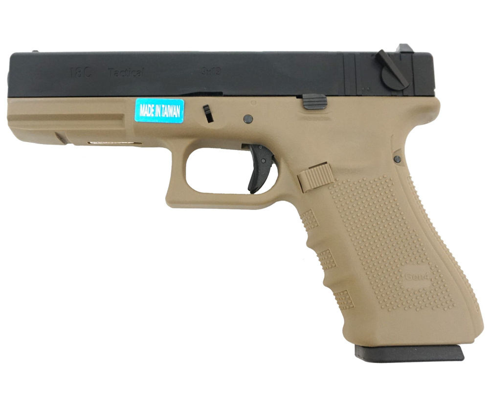 Страйкбольный пистолет WE Glock-18 Gen.4 Tan, сменные накладки (WE-G002B-TN)  #1