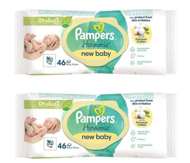 Pampers Детские влажные салфетки Harmonie New Baby, 46 шт в уп, 2 уп #1