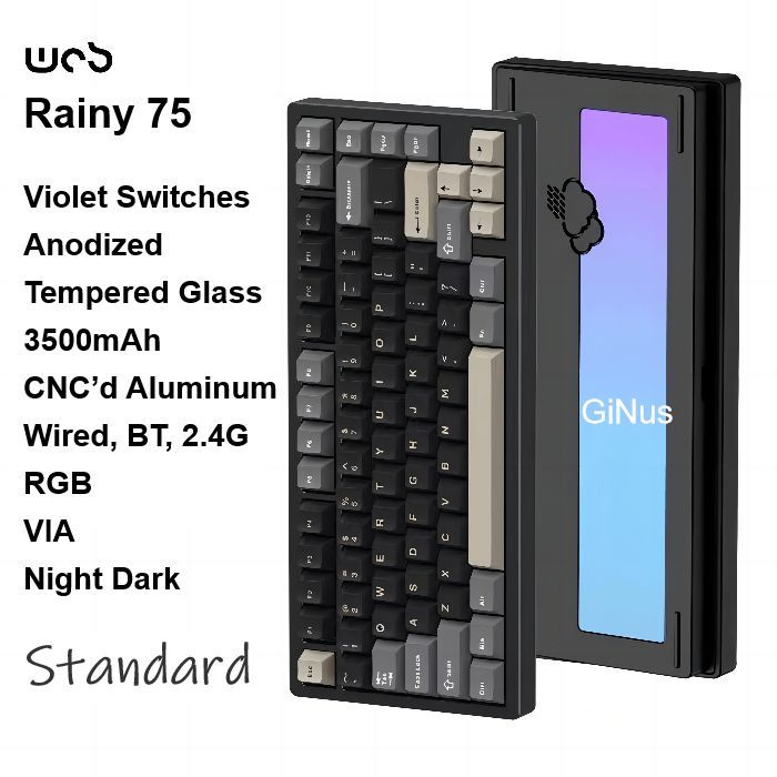 WOB Игровая клавиатура беспроводная Rainy75 Standard, NightDark, RGB, VioletSwitches, Anodized, Английская #1