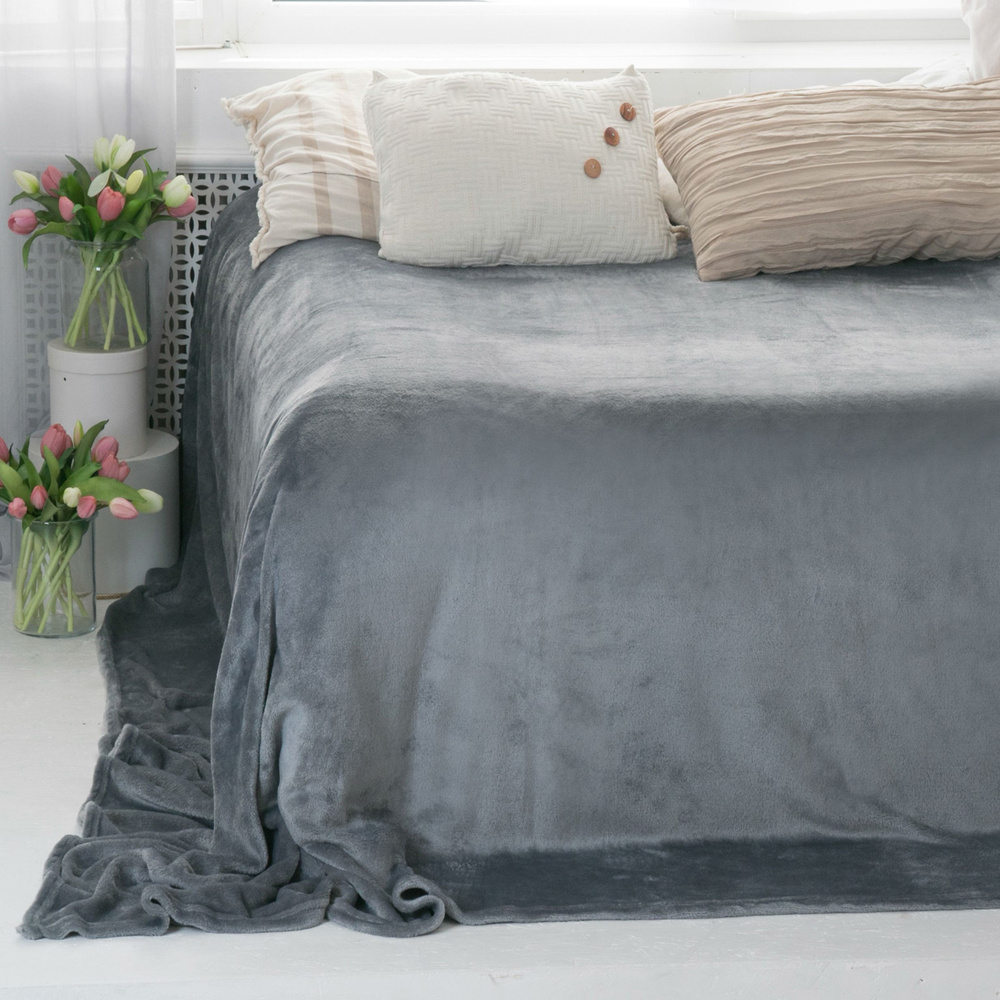 Плед 200х220 серый велсофт #1