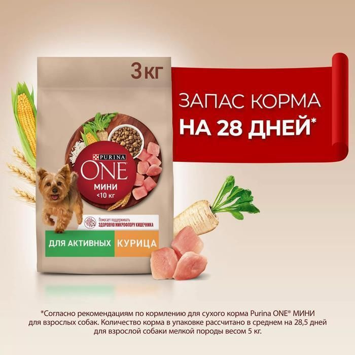 PURINA ONE МИНИ сухой корм для взрослых собак мелких пород, с высоким содержанием курицы и с рисом 3кг #1