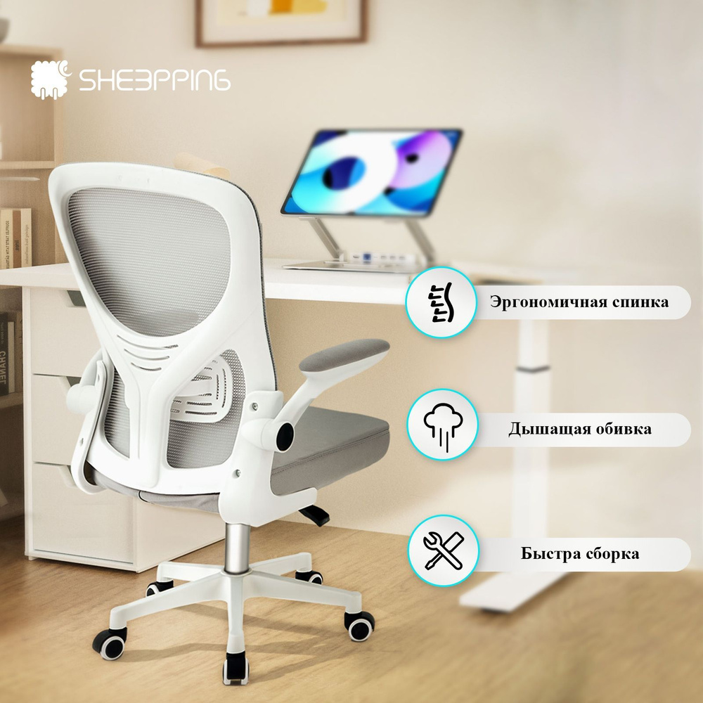 Biyanwenhua Офисное кресло Эргономичное глубокое кресло, Белый, серый ...