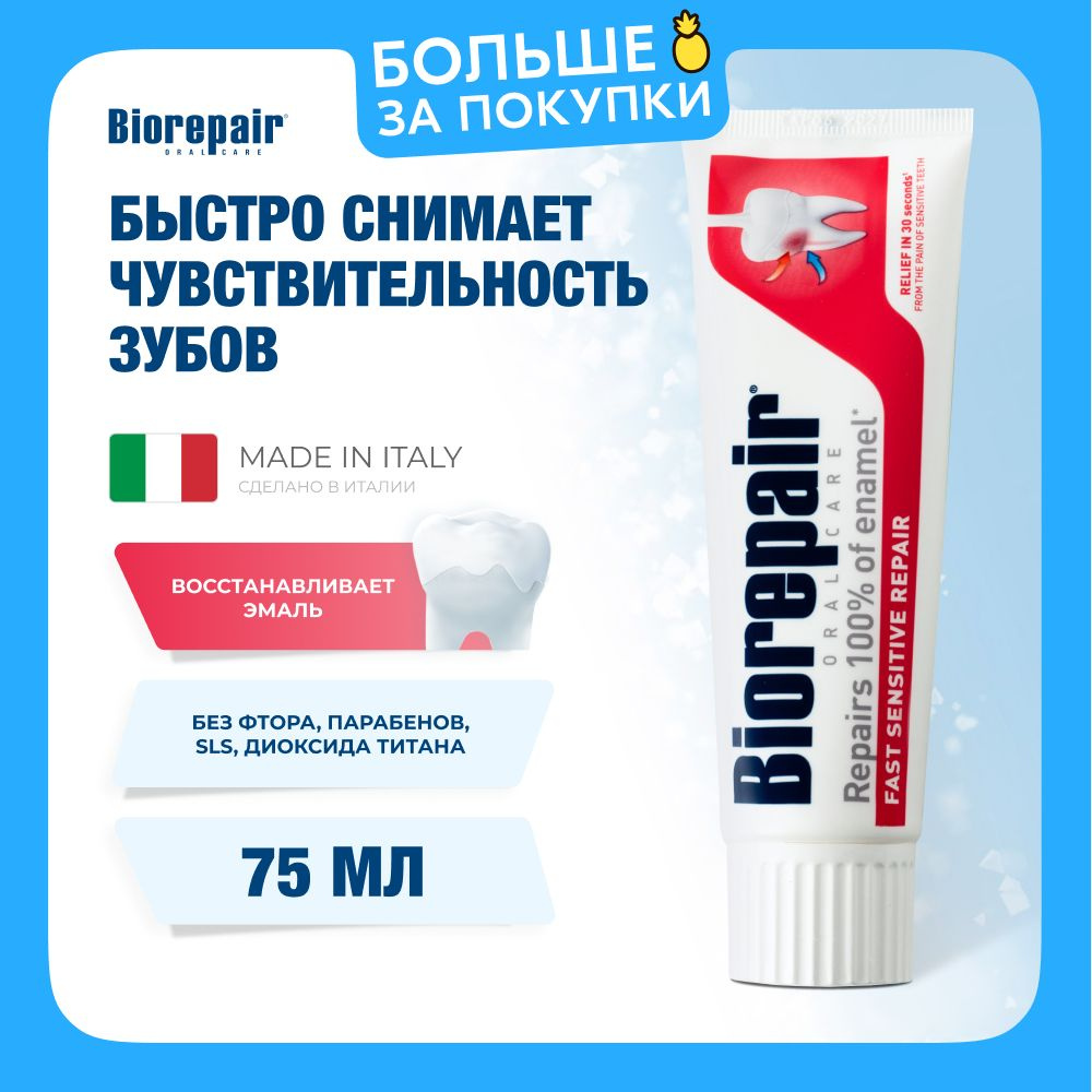 Зубная паста для чувствительных зубов Biorepair Fast Sensitive Repair, 75 мл  #1