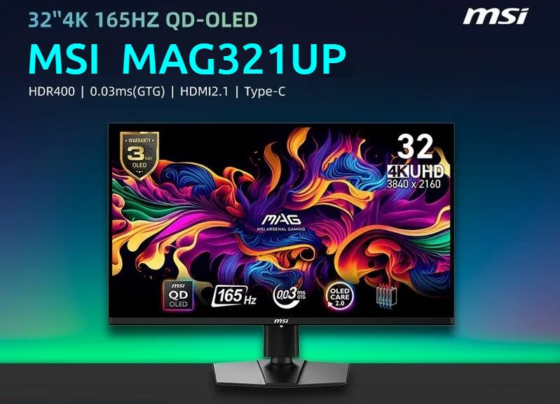 MSI 31.5" Монитор MSI MAG 321UP 4K,165HZ,QD-OLED, черный, серый купить ...